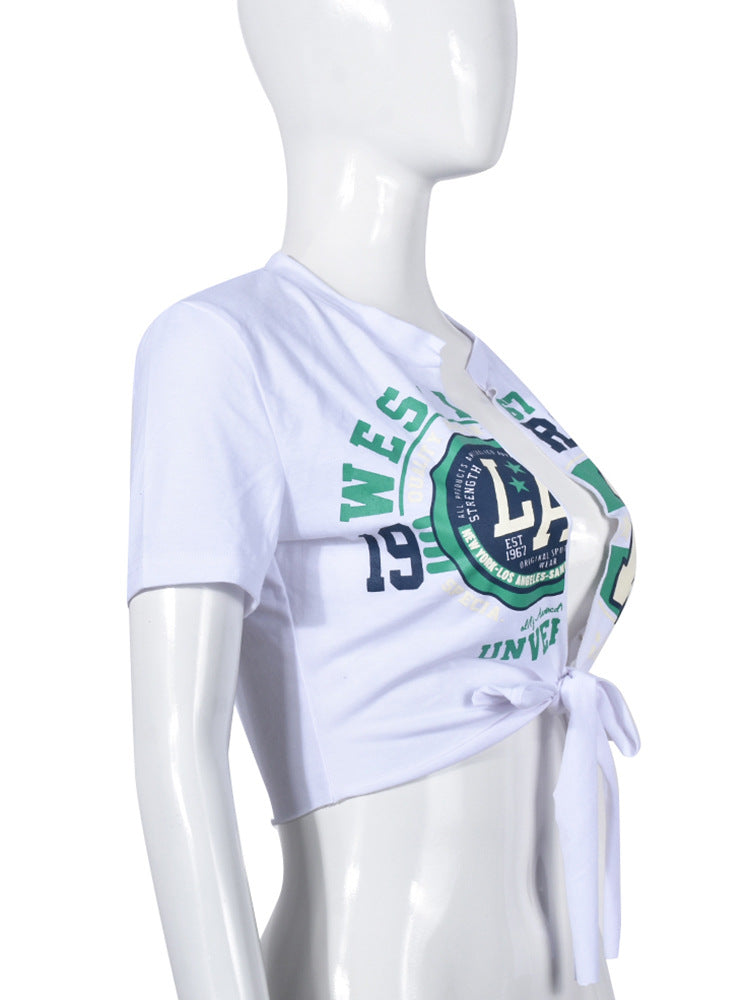 Sexy Cutout Lace-up Navel T-shirt Top
