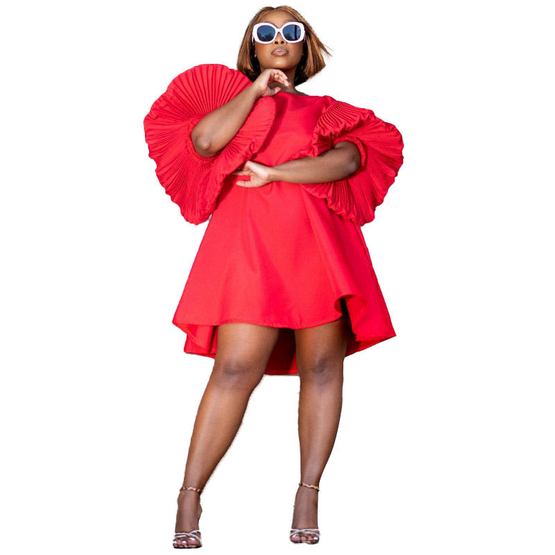 Pleated Lantern Sleeve Doll Dress