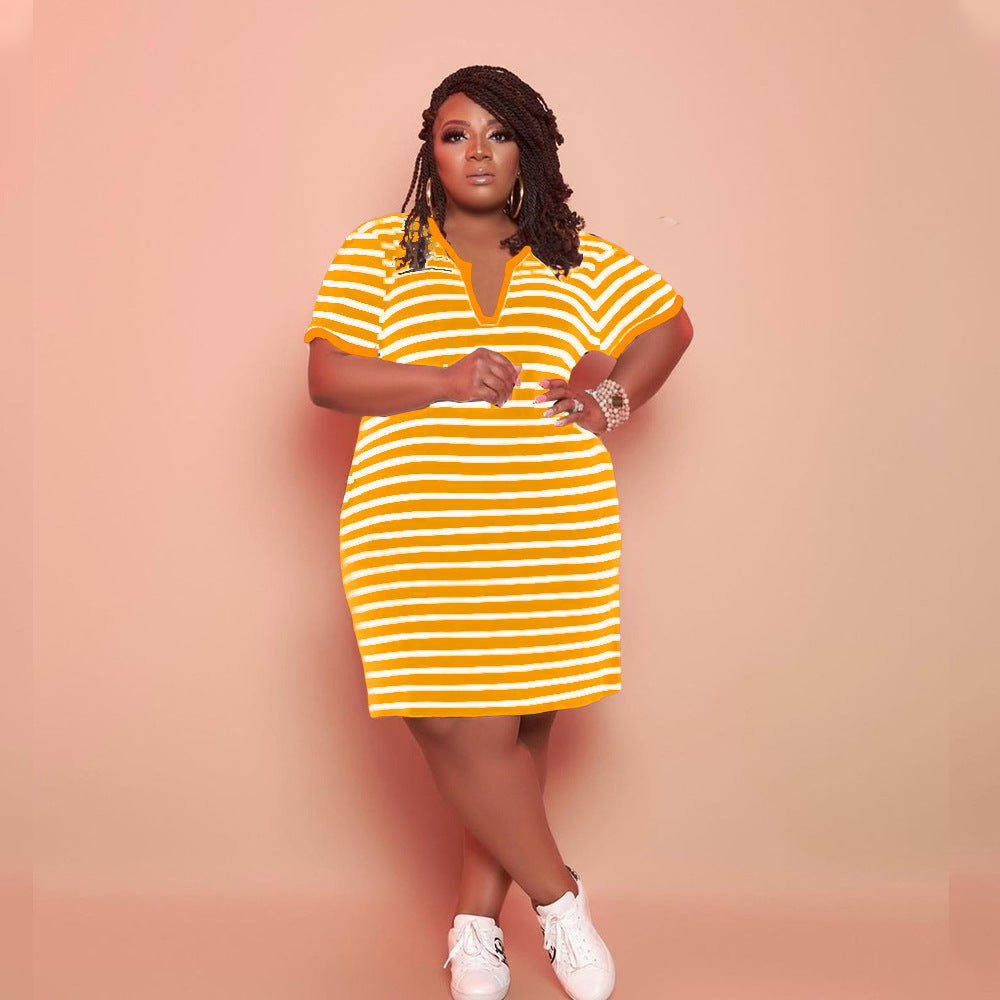 V-neck Striped Loose Dress