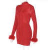 Fur Long Sleeve Backless Dress