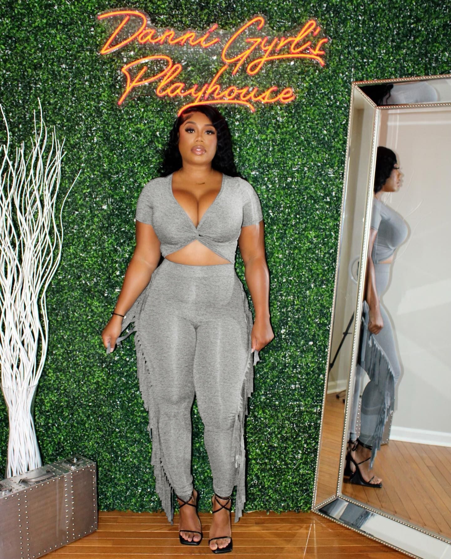 Tassel Trousers Crossed Short Sleeve Two-piece Suit