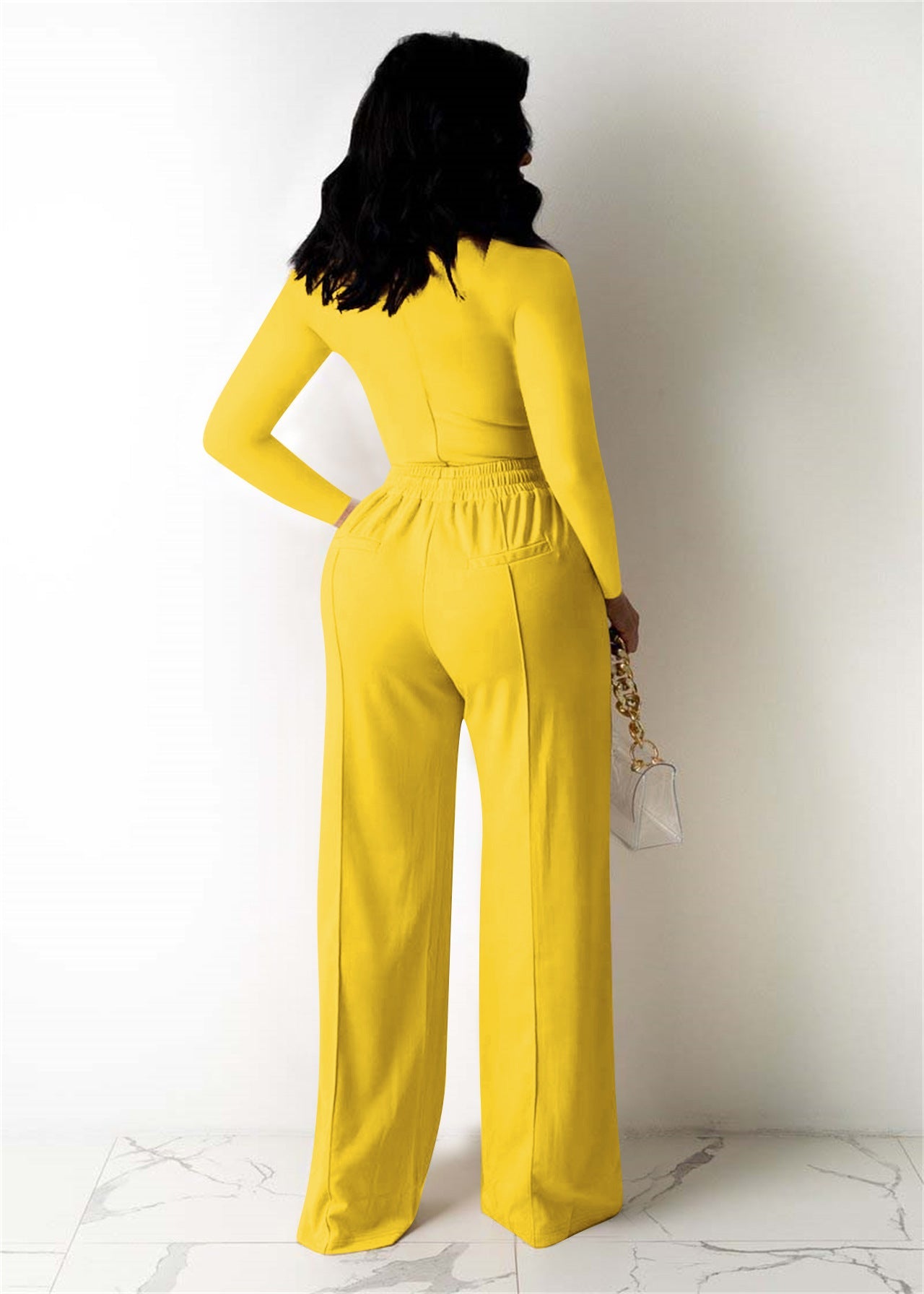 Long sleeved solid color low cut two-piece set