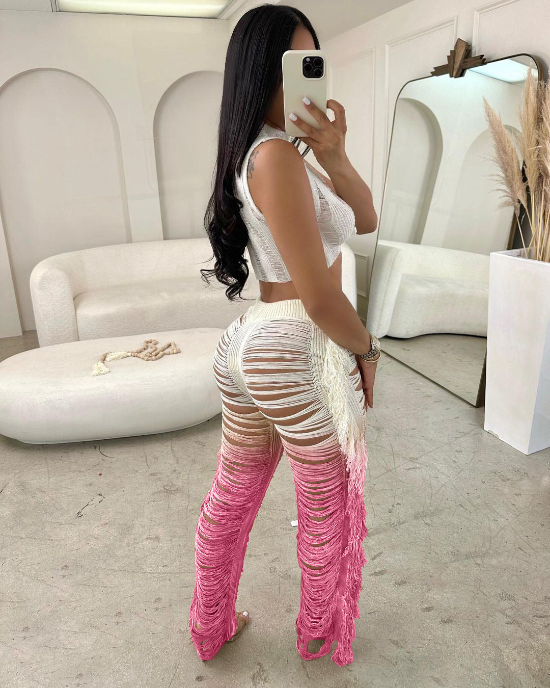 Fringed Hole Vest Trousers Set