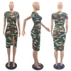 Camouflage Floral Split Mini Skirt Short Sleeve 2PC Set