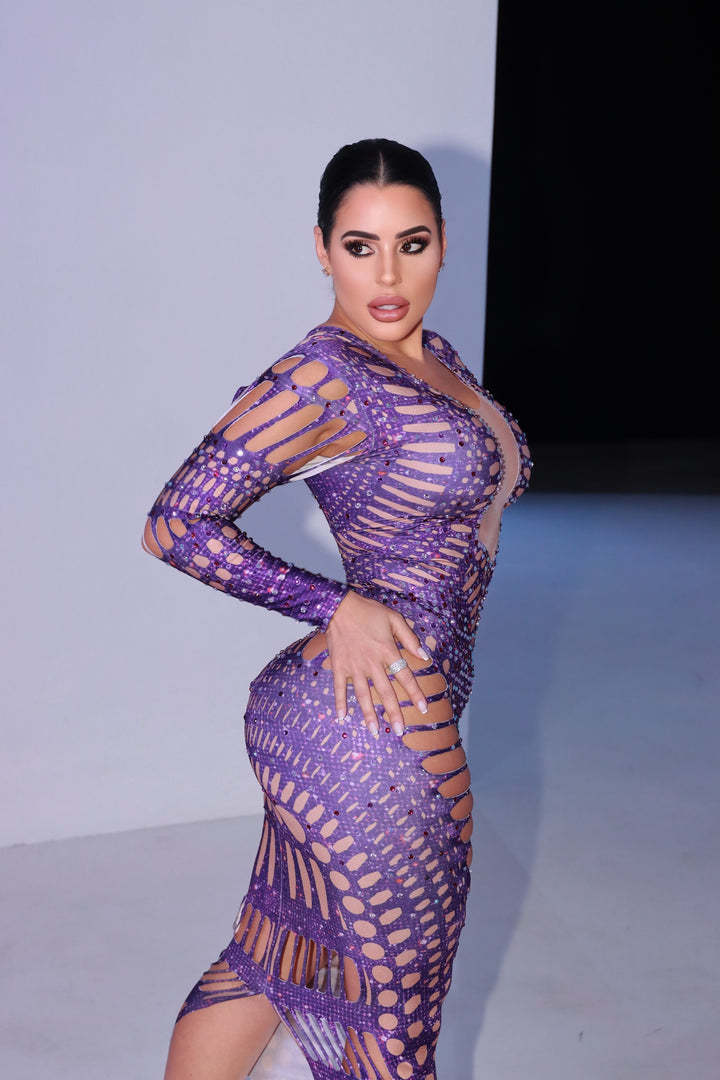 Ripped Skinny Sheath Dress Rhinestone Printed Dress