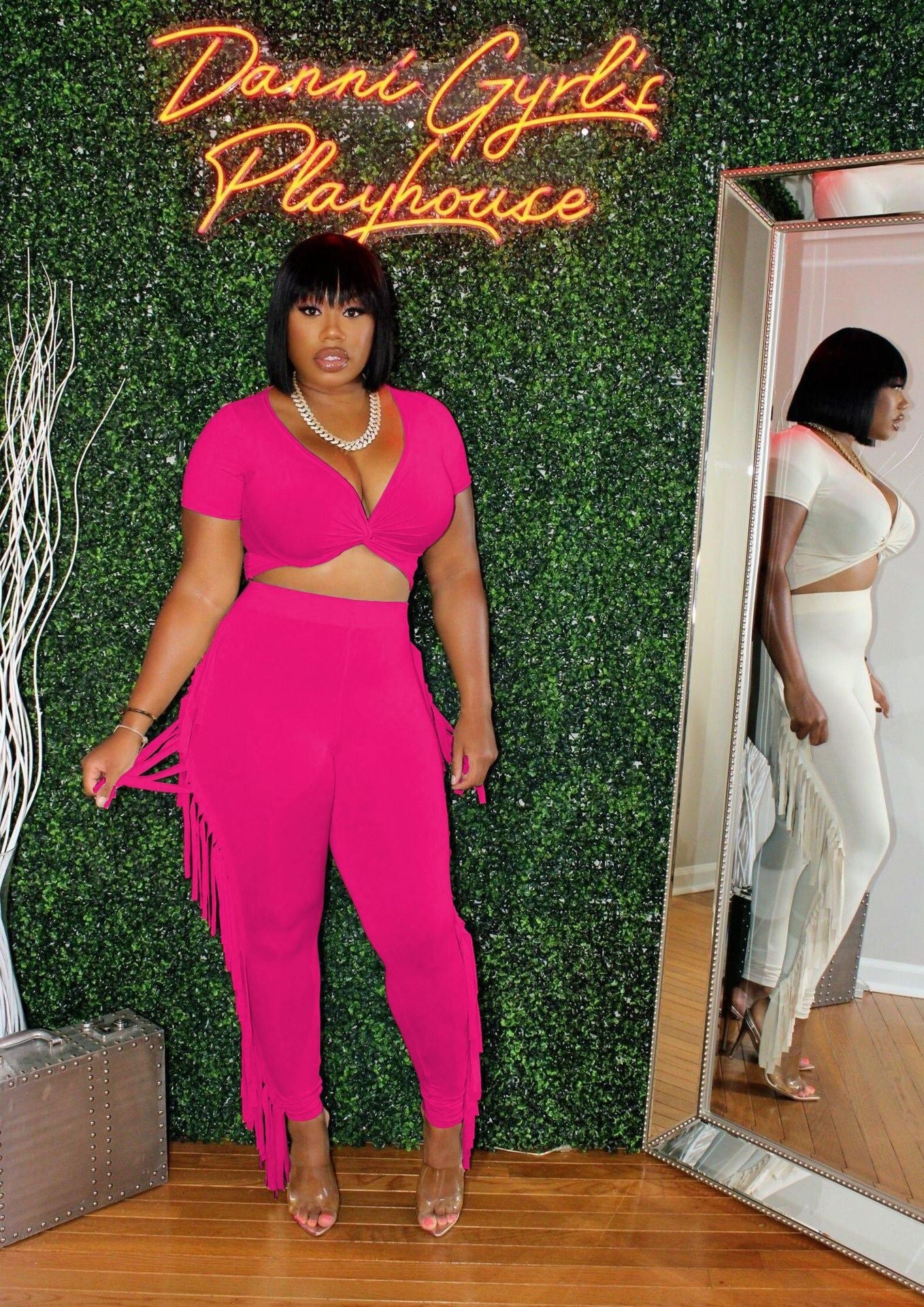 Tassel Trousers Crossed Short Sleeve Two-piece Suit