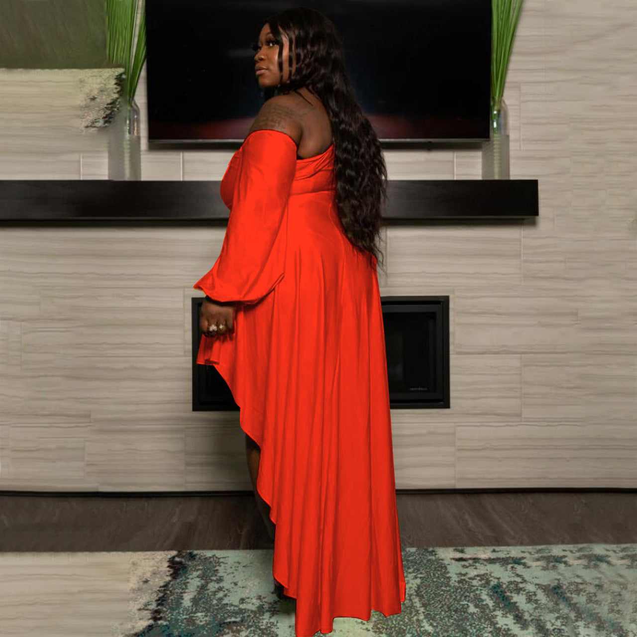 Large Solid One-shoulder Irregular Dress