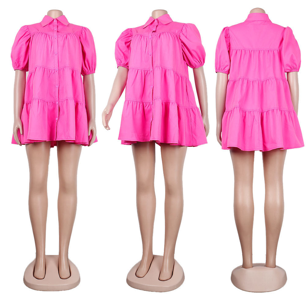 Puff Sleeve Loose Pleated Dress