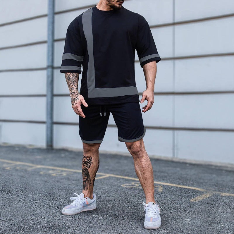 Men's Loose Multicolor round Neck Short Sleeve 2PC set