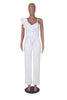 Ruffled Shoulder Sleeveless Waist-deep V Loose Solid Romsuit