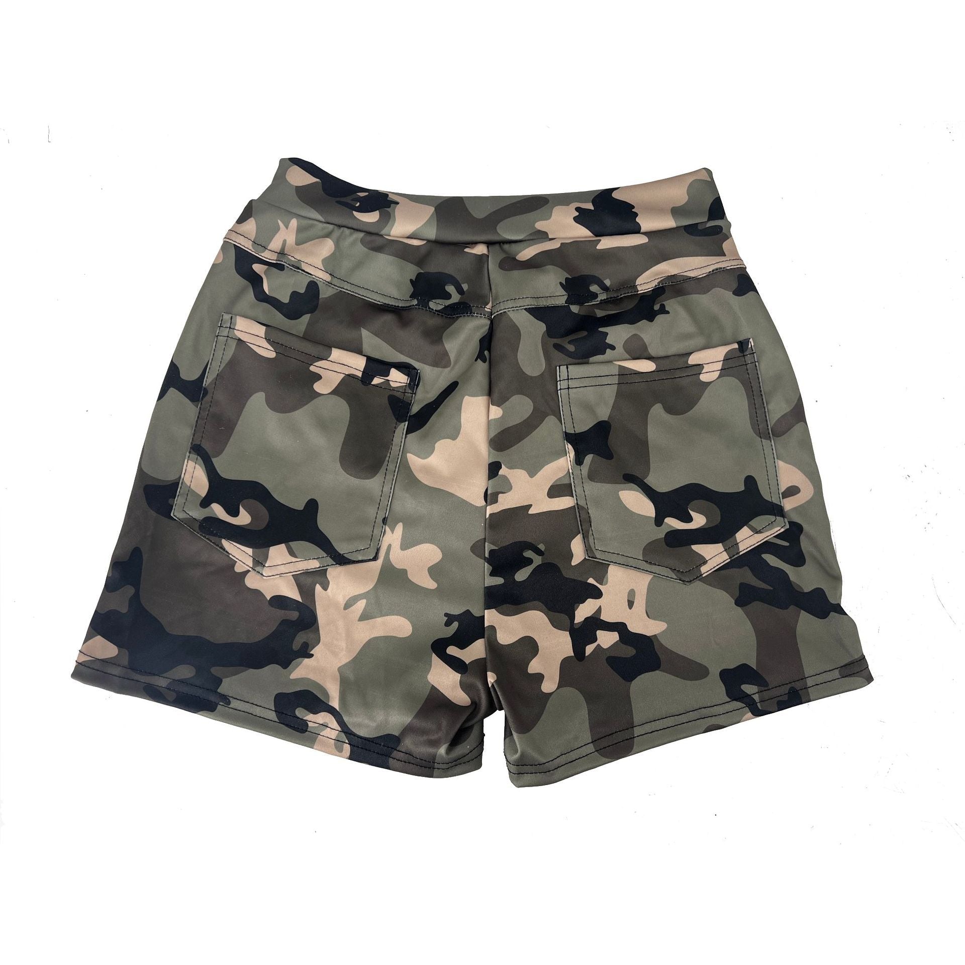 Letter printed camouflage short sleeved shorts set