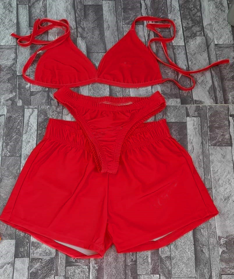 Pure Color Bikini Three-Piece Set 3PC