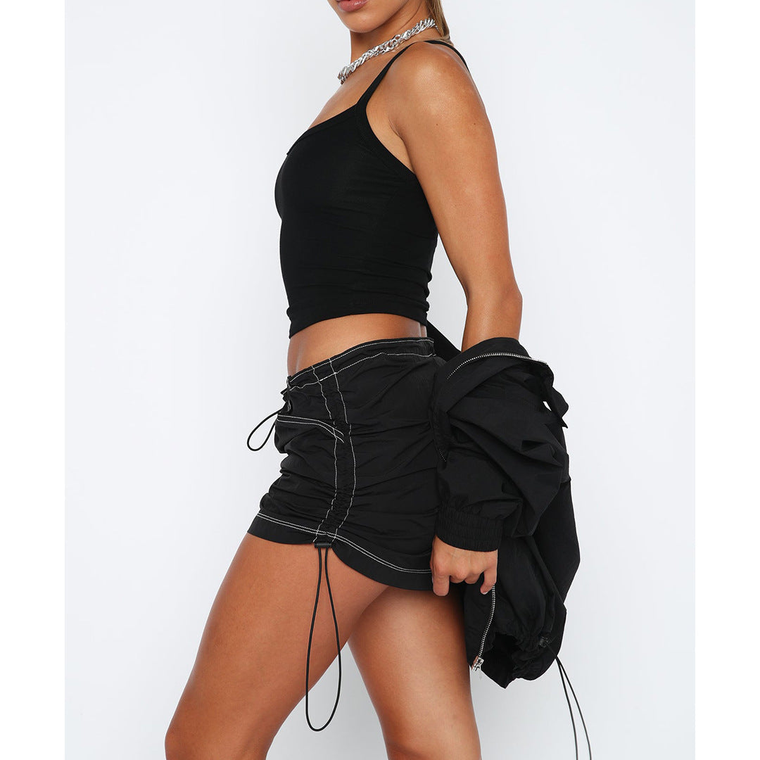 Solid Color Pleating Rubber Band Sprin Sports Suit Skir