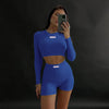 Long Sleeve Printed Top High Waist Shorts Two Piece Set