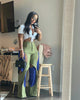 Contrasting Color Thread Stitching Hollow-out Design Casual Pants