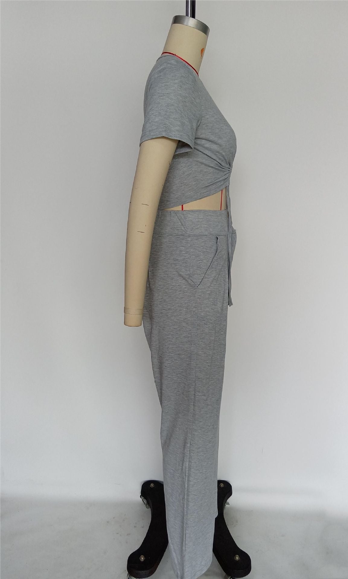 Cotton Short-sleeved Pleated T-shirt Wide-leg Pants Two-piece Suit