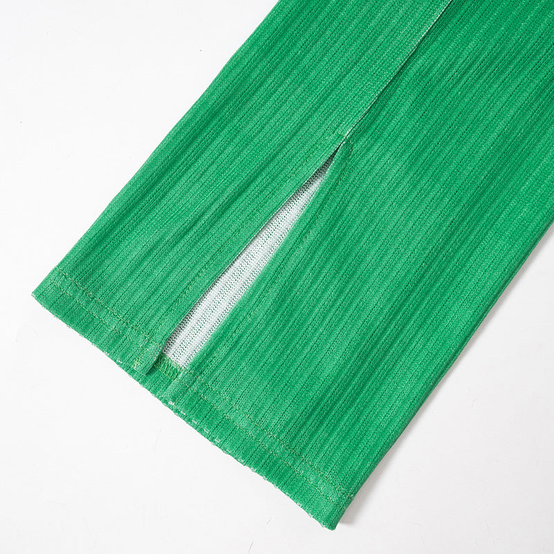 Color Matching Elastic Tight Split Trousers