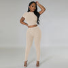 Pit stripe sports round neck tight and navel exposed set