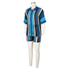 Hollow out See-through Contrast Color Lapels Knitted Shorts Suit