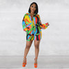 Printed Long Sleeve Shorts Two-piece Set