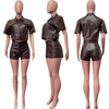 Tight Leather Coat Leather Shorts 2PC Set