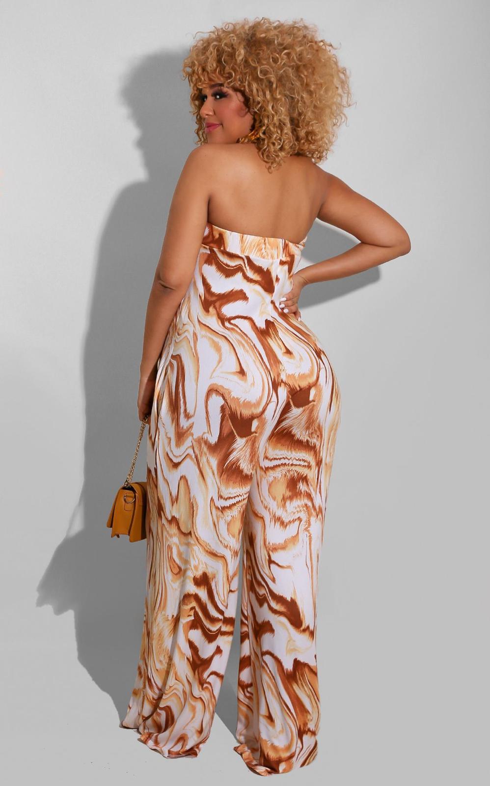 Bandeau Marble-print One-piece Wide-leg Trousers Loose Fit