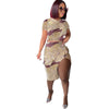 Camouflage Floral Split Mini Skirt Short Sleeve 2PC Set