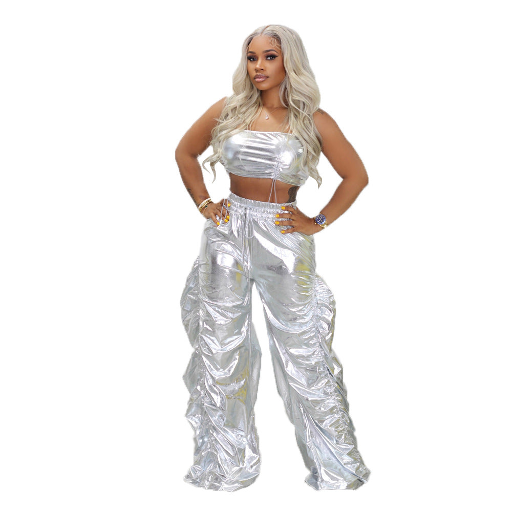 Hot stamping new personality street hip-hop nightclub two-piece set