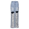Fashion Personality Denim Wash Pocket Slit Tassel Skirt Female