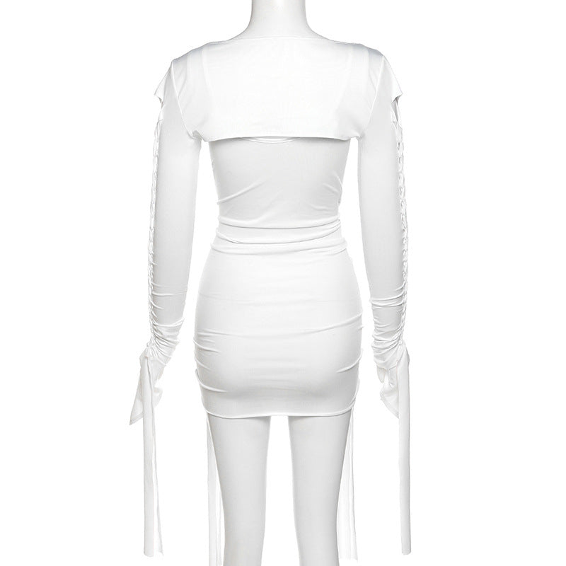Long Sleeve Shawl Ripped Slim Fit Dress