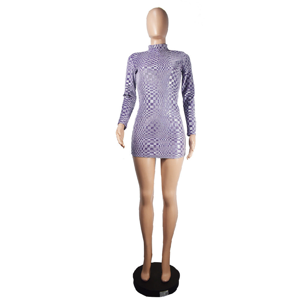 Long Sleeve Sheath Dress Sequined round Neck Slim Dress