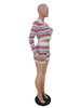 Lapel Cardigan Double-breasted Long Sleeve Striped Color Matching Knit Two-piece Suit