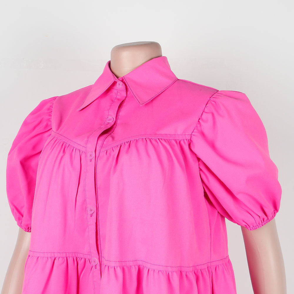 Puff Sleeve Loose Pleated Dress