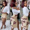 Camo Leaf Print Pocket Split Zip High Waist Skirt