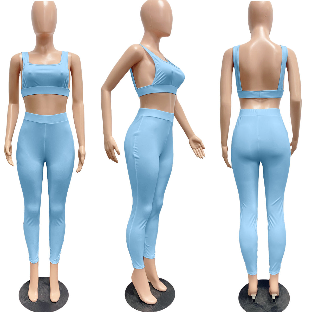 Sexy Casual Solid Bare Back Top 2PC Set