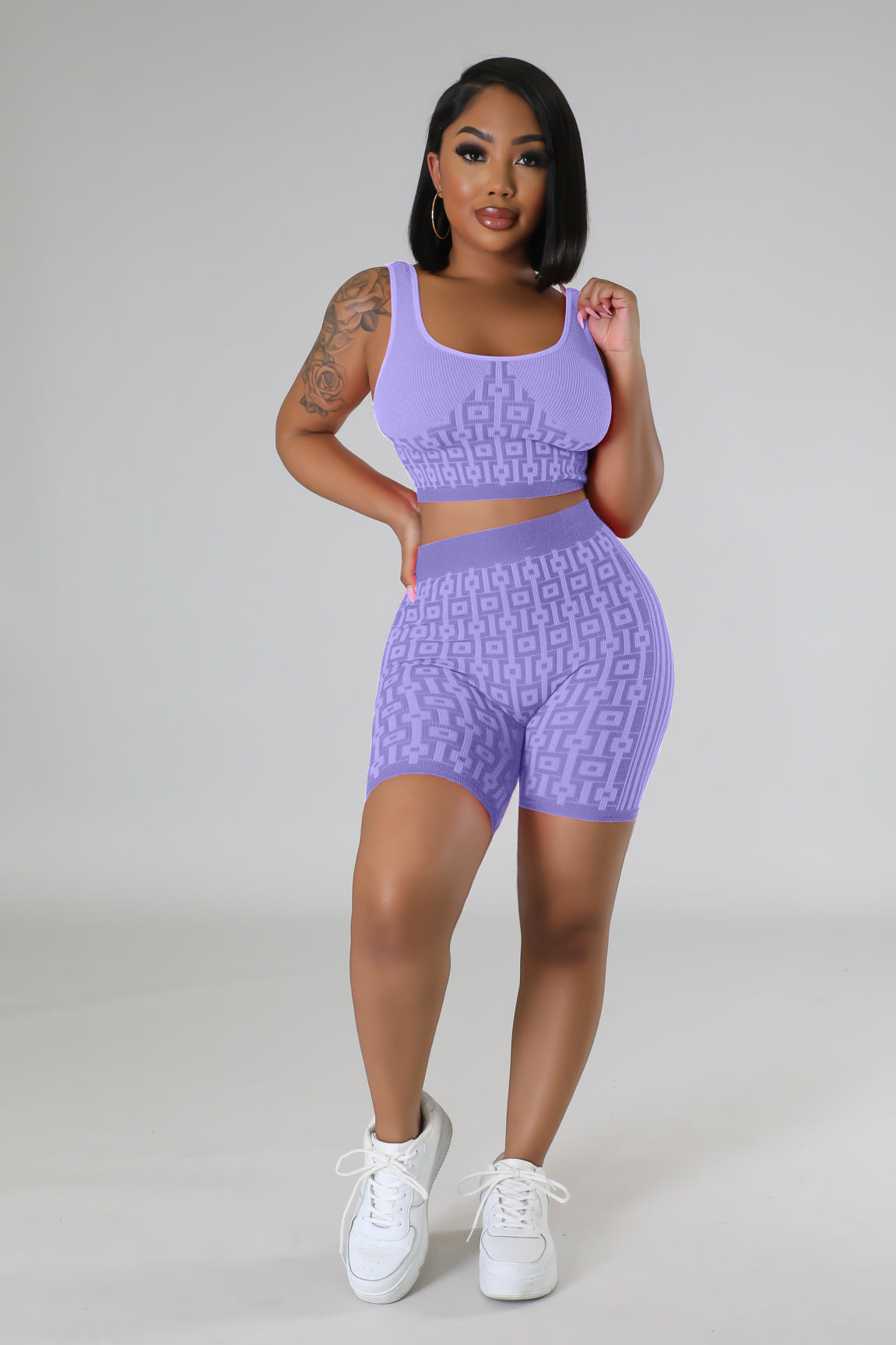 Elastic knitted printed sports vest two-piece suit