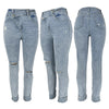 Ripped Diagonal Buckle Stretch Jeans