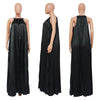 Sleeveless Off Shoulder Simulated Silk Pleated Large Swing Dress