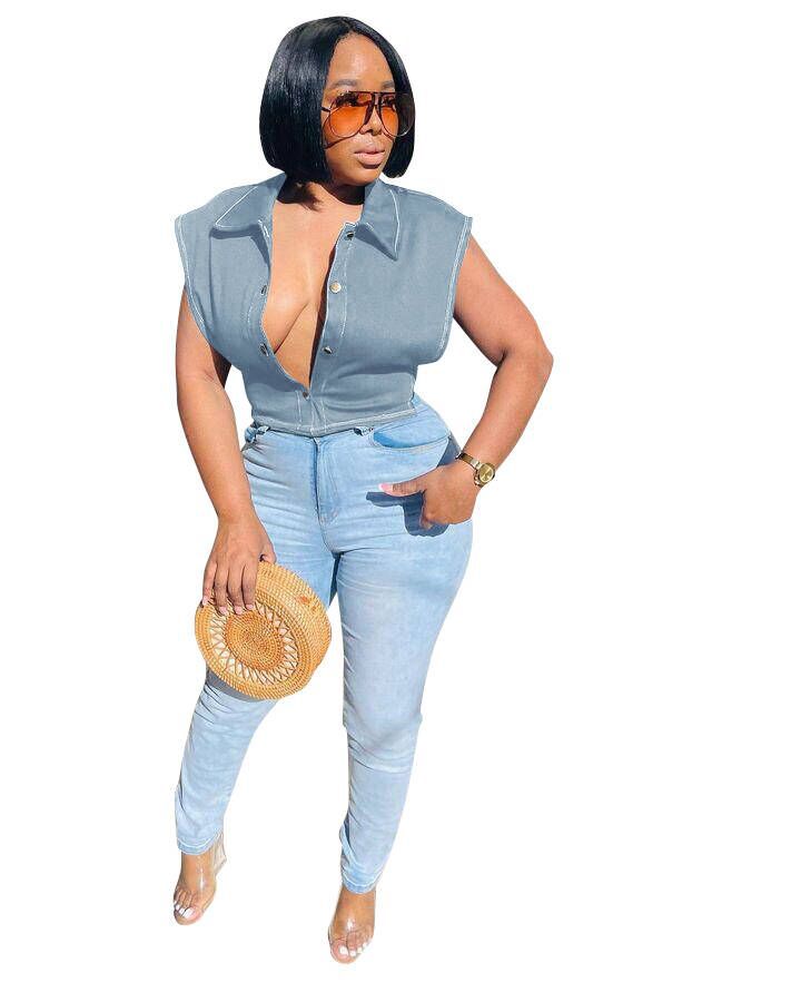 Short Sleeveless Denim Top