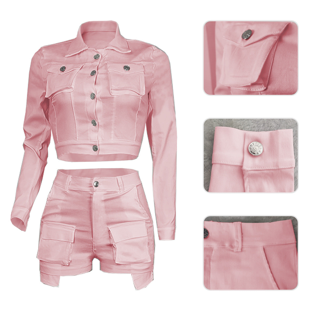 Solid Color Pocket Tooling Casual Two-Piece