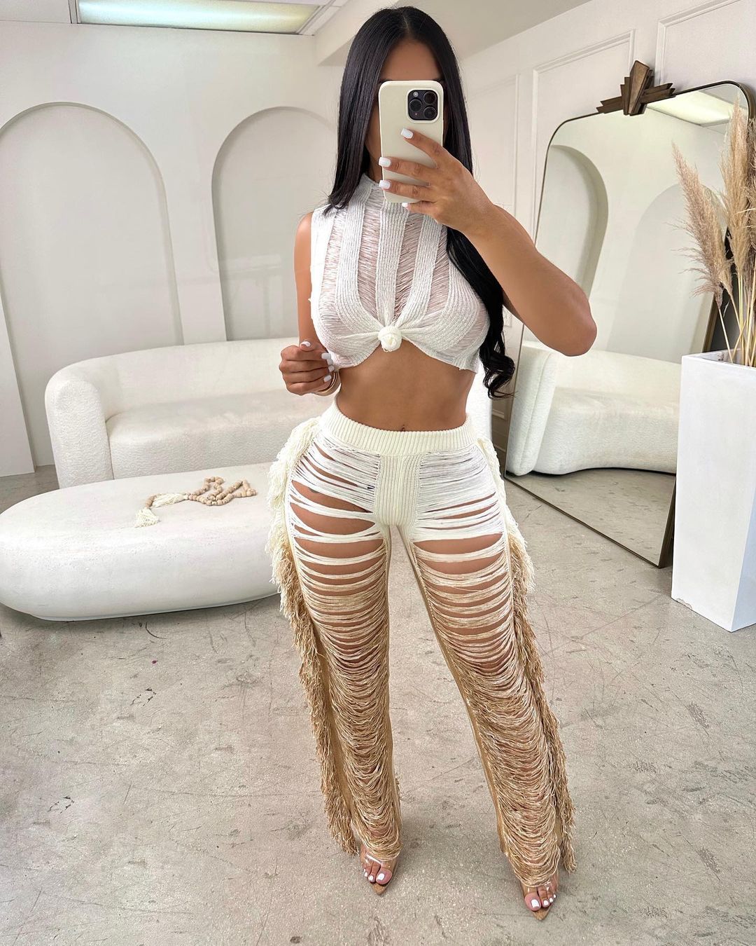 Fringed Hole Vest Trousers Set