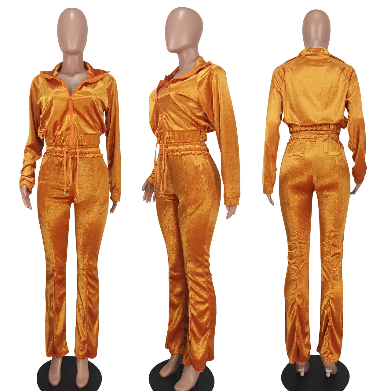 Fashion drawstring solid color dense velvet micro horn 2PC set