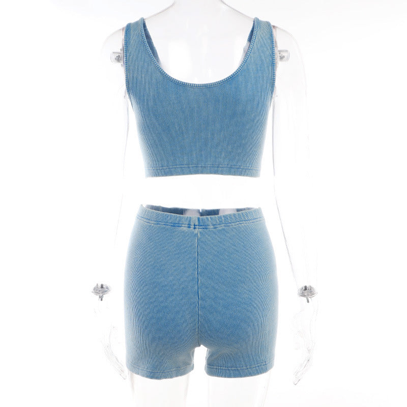Camisole High Waist Hip Lift Shorts Casual Sports 2PC