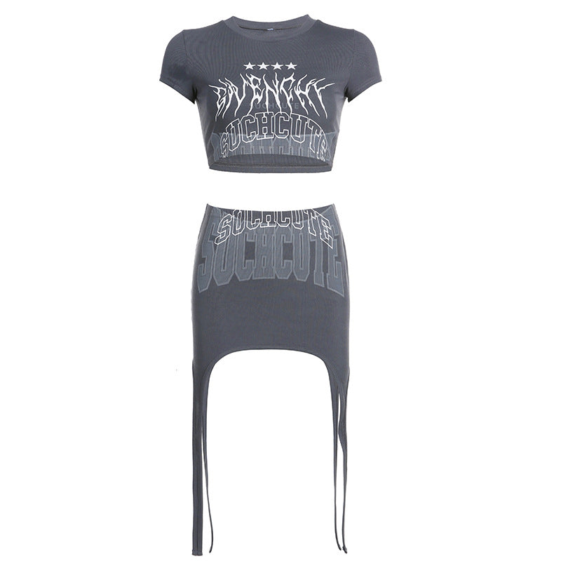 Sexy Bare Midriff Slim Fit T-shirt Skirt 2PC Set