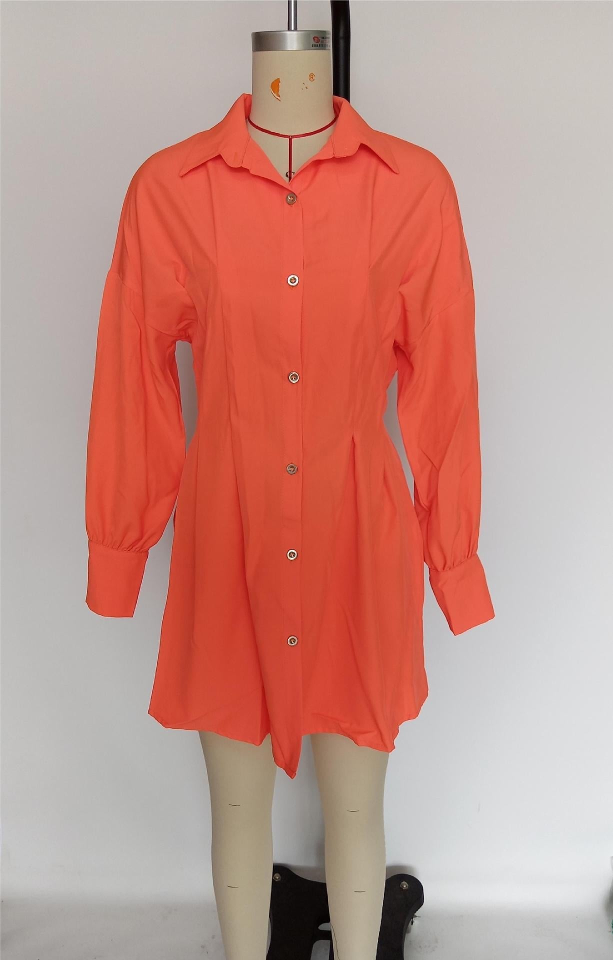 Lantern sleeve waist asymmetric dress shirt skirt