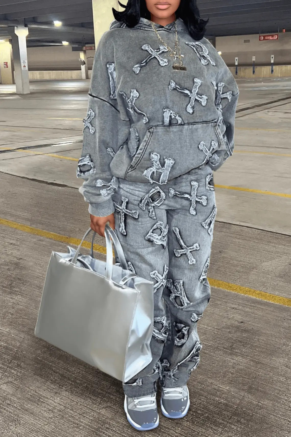 Printed Pocket Long Sleeve Sweater 2PC Set