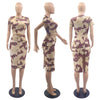 Camouflage Floral Split Mini Skirt Short Sleeve 2PC Set