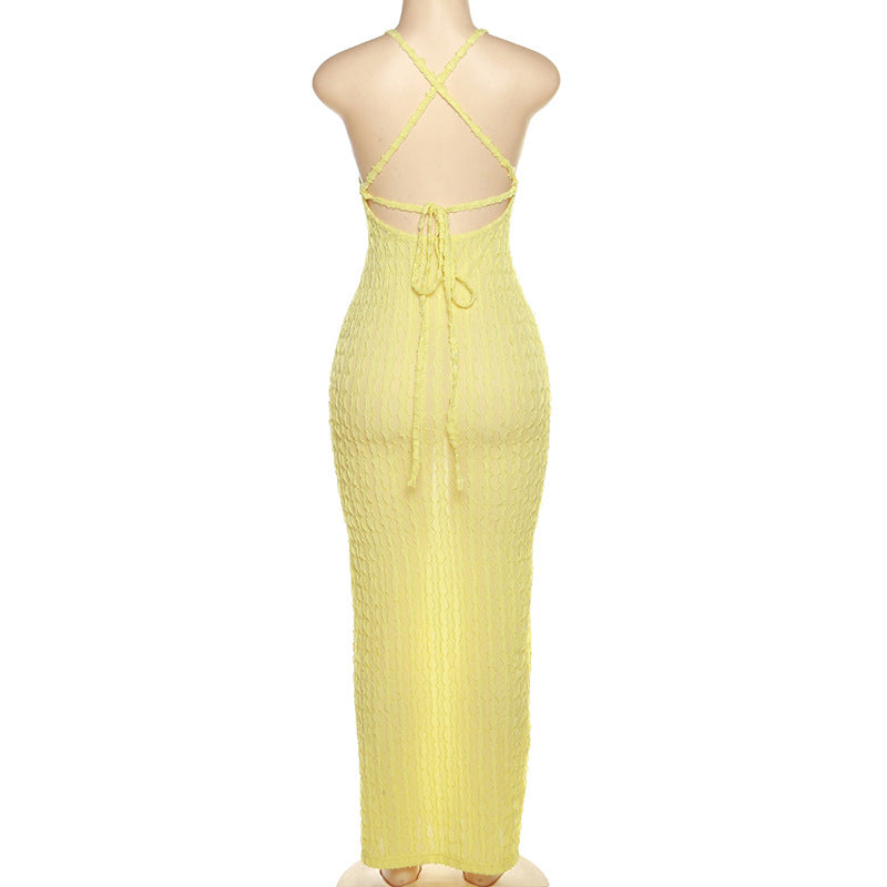Strap Backless Popcorn Dress