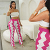 Wave Pattern Color Matching Knitted High Waisted Wide Leg Pants
