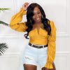 Pleated Balloon Sleeve Cinched Waist Top